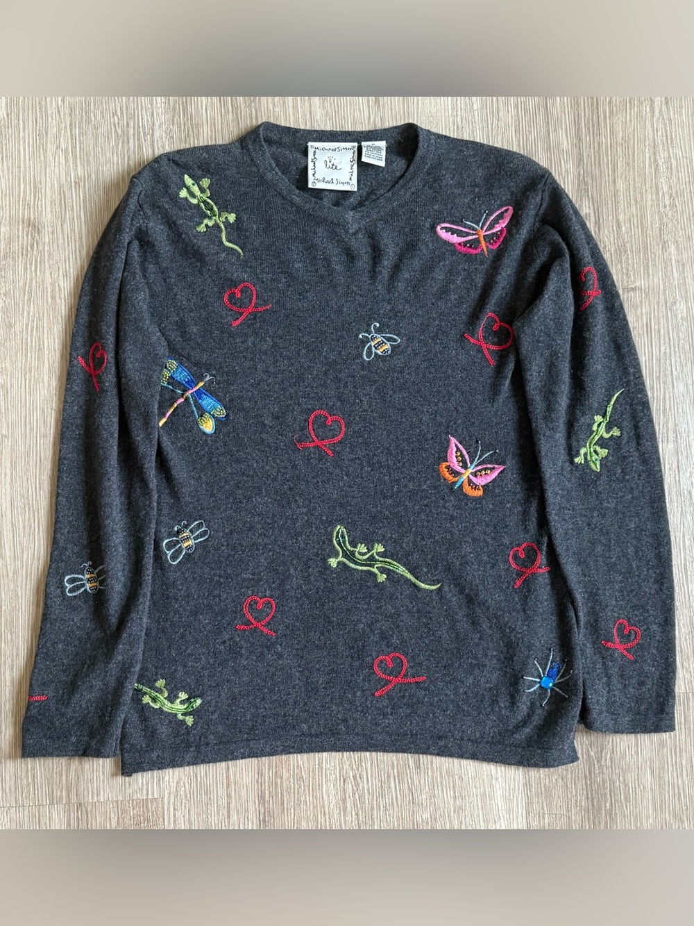 Vintage Michael Simon Lite Embroidered Silk Blend Sweater M